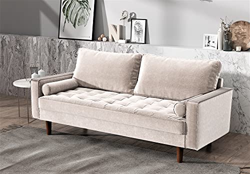 US Pride Furniture Soft Elegant Beige 69.6’’ Wide Velvet Tight Back Square Arm Living Room Set Removable Cushion & Solid Wood Legs (S5479-5482) Sofas