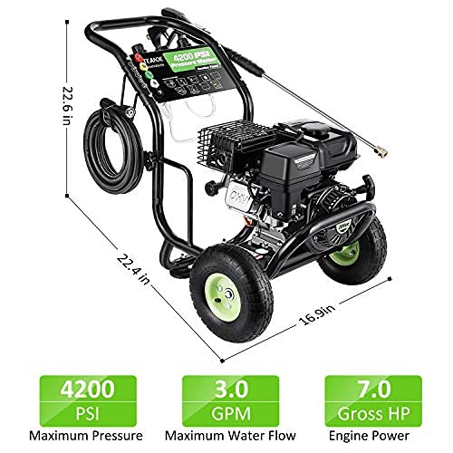 TEANDE 4200PSI Gas Pressure Washer, 209CC Gas Powered Pressure Washer, 3GPM Power Washer with 5 Adjustable Nozzles, Dual soap Tank (Black)