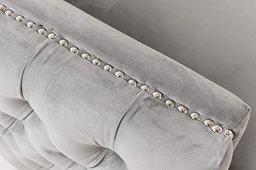 Lilola Home Bayberry Gray Velvet Loveseat with 2 Pillows, Nail-Head trim, Chrome Metal Legs