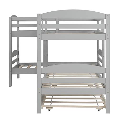 Harper & Bright Designs Twin L-Shaped Bunk Bed with Trundle, Can  be Divided into Two L-Shaped Beds, No Spring Box Needed (Grey)
