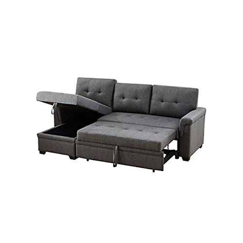 Lilola Home Hunter Dark Gray Linen Reversible Sleeper Sectional Sofa with Storage Chaise