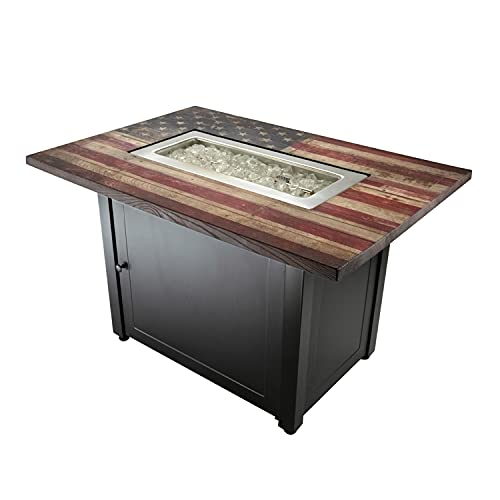 Endless Summer The Americana 40 x 28 Inch Rectangular Patio Outdoor Gas Fire Pit with UV Printed Faux Wood Mantel and Adjustable Feet