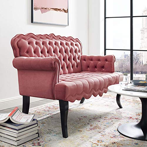 Modway Viola Tufted Velvet Modern Chesterfield Style Settee Loveseat In Dusty Rose