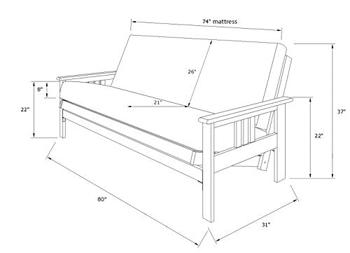 Mission Style Black Wood Frame Futon Convertible Full Size Innerspring Mattress with Cover-Use As Bed Sofa Sofabed Or Couch -Comfortable Furniture for Sleeping Sitting Or Lounging