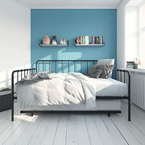 LikeHome Aaron Full Size Daybed and Twin Size Trundle Metal Bed Frame, Small Space Living, Black