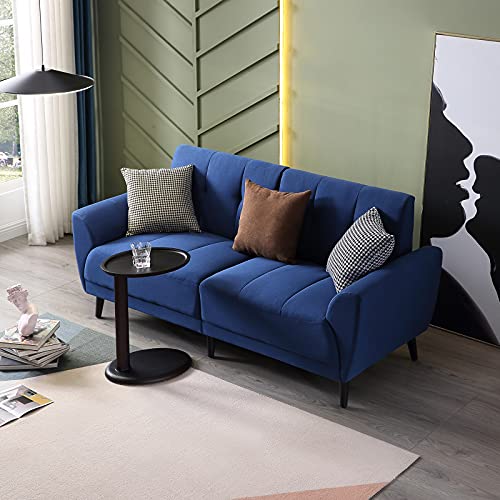 Mi Shangou 68.5 inch Linen Fabric Sofa Couch, Mid-Century 3-Seat Tufted Love Seat for Living Room, Bedroom, Office, Apartment, Dorm, Studio and Small Space, 3 Pillows Included(Navy Blue)