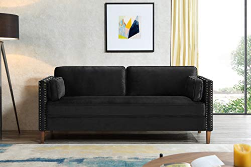 Harper&Bright Designs Fabric Upholstered 3 Seater Sofa Bed Couch for Living Room Bedroom, Premium Linen-Like Sofa Couch for 3 Persons with Wooden Legs for Small Space Home Office Loft (Black)