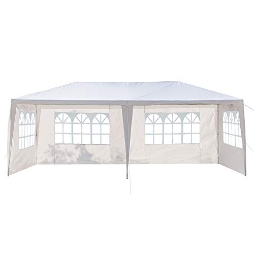 Outdoor Party Tent, Portable Wedding Tent Patio Tent Garden Tent Carport Patio Gazebo BBQ Shelter, Heavy Duty Canopy Waterproof Anti UV Tent with 4 Removable Sidewalls (10 X 20 ft, White, US Stock)