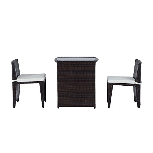 Outsunny 3 Piece Chair and Table Rattan Wicker Patio Nesting Furniture Set