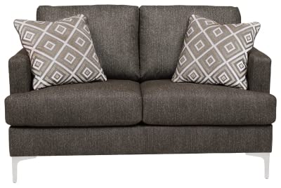 Signature Design by Ashley Arcola Modern Loveseat with Chrome Legs & Accent Pillows, Dark Gray