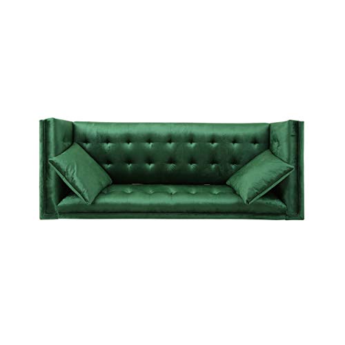 Christopher Knight Home Matilda Modern Glam 3 Seater Velvet Sofa, Emerald Green + Silver