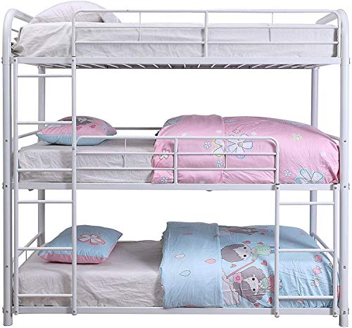 Triple Bunk Bed, Harper&Bright Designs Metal Frame and Ladder, Space Saving Design Bed Frame, Strong Support, No Box Spring Needed (Twin, White)