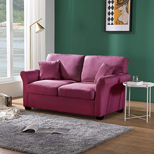 Loveseat Sofa Couch with 2 Pillows, Upholstered Linen Fabric Living Room Couch Chair Furniture for 2 Persons, Contemporary 2 Seaters Sofa Chair for Home Office Living Room Bedroom Guest Room (Purple)