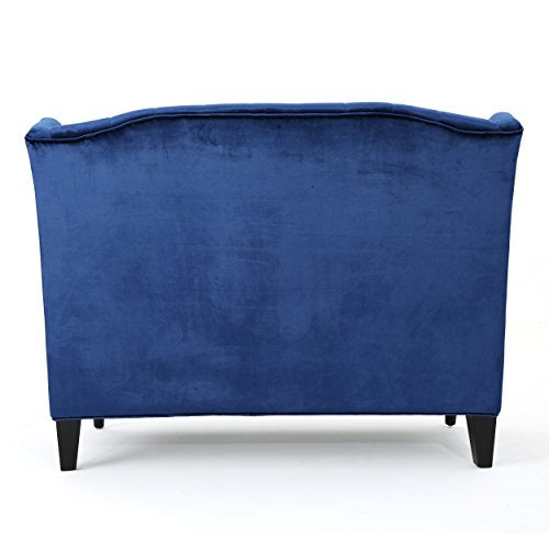 Christopher Knight Home Leora Traditional Tufted Velvet Wingback Loveseat, Navy Blue / Dark Brown