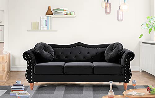 US Pride Furniture Rolled Arm Chesterfield Sofas, Black