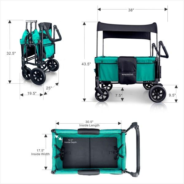 WonderFold Baby W1 Multi-Function Folding Double Stroller Wagon with Removable Canopy Teal Green New