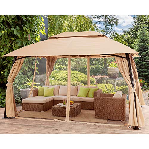 Barton 10' x 13' ft Garden Patio Gazebo Fully Enclosed Weather UV-Resistant w/Mosquito Netting and Curtains -Beige