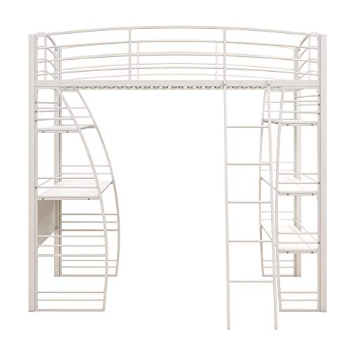 DHP Studio Loft Bunk Bed Over Desk and Bookcase with Metal Frame - Twin (White)