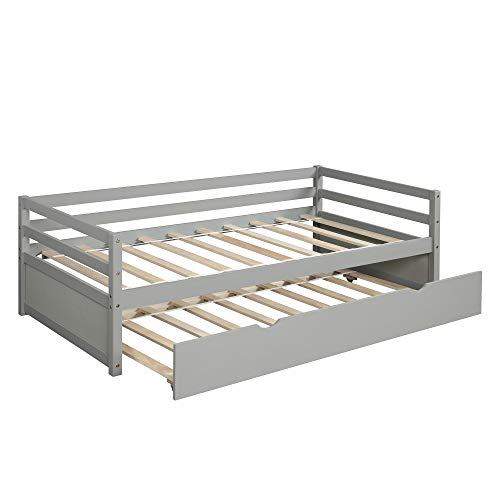 Wood Daybed with a Trundle No Box Spring Required Twin Trundle Daybed (Gray, Twin Size with Trundle-C)