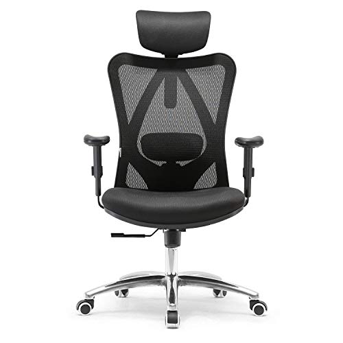 SIHOO Office Chair Ergonomic Office Chair, Breathable Mesh Design High Back Desk Chair with Adjustable Headrest and Lumbar Support (Black）