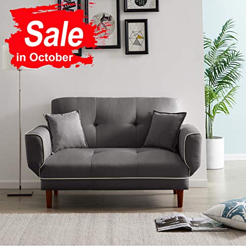 WSDJ Loveseat Sofa Sleeper with 2 Pillows/Modern Tufted Soft Fabric Sofa/Easy,Tool-Free Assembly, Gray