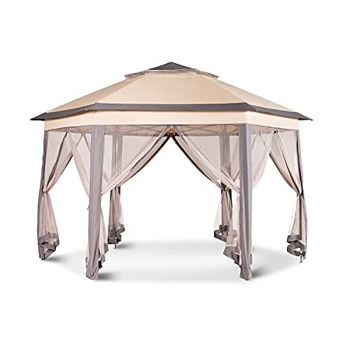Vagowin Gazebo with Mosquito Netting, 12'x12' Pop-Up Gazebo, Outdoor Gazebo with Double Soft-top for Parties and Activities (Beige)