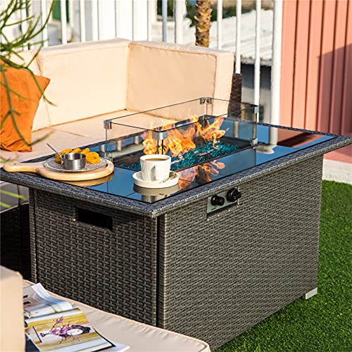44 inch Propane Fire Pit for Outside, with Steel Heater and Outdoor Control Knob, 50000 BTU, ETL Certification Smokeless Bonfire Pit for Camping, Table in Summer, Pit in Winter(Grey)