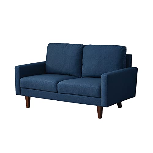 INSTORY Fabric Love Seat Soft Sofa Linen Upholstered Couch Modern Style Furniture with Armrest & Wooden Legs for Living,Room,Bedroom,Apartment,Dorm-Dark Blue