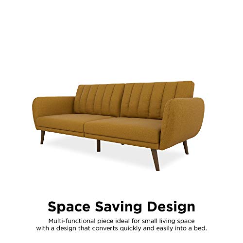 Novogratz Brittany Sofa Futon - Premium Upholstery and Wooden Legs - Mustard