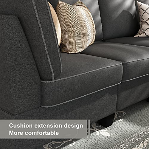 HONBAY Convertible Sectional Sofa, L Shape Sectional Couch with Reversible Chaise, 4 Seat Sectional Sofa for Living Room, Dark Grey