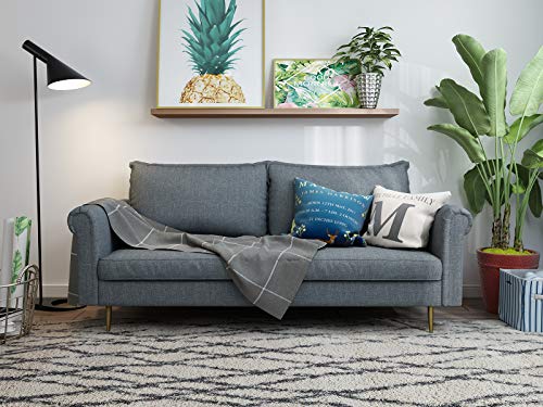 Kingway Diana Modern Fabric 3-Seat Mid Century Uphostered Couches for Living Room Sofas, Gray