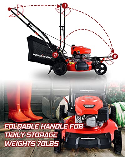 PowerSmart Lawn Mower, 21-inch Gas Powered Push Lawn Mower, 170CC 4-Stroke Push Mower, 3-in-1 Gas Mower, 5 Adjustable Heights (1.18''-3.0'' ), DB2194PR