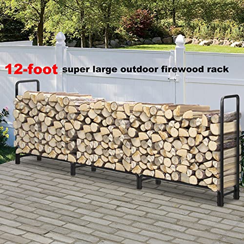 CHLL firewood Rack Outdoor Super Large 12ft Firewood Holder, Rustproof Outdoor Firewood Rack, Heavy Duty Wood Storage for Under Eaves, Backyard Deck, Wood Stove