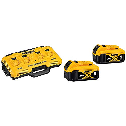 DEWALT 20V MAX Charger, 4-Port, Rapid Charge (DCB104) & 20V MAX XR 20V Battery, 5.0-Ah, 2-Pack (DCB205-2)