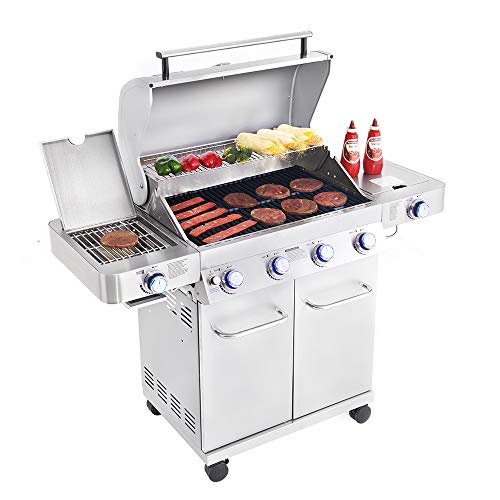 Monument Grills 24367 Stainless Steel 4 Burner Propane Gas Grill w/Side Sear Burners