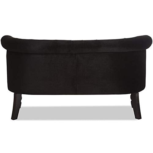 Baxton Studio Flax Velvet Tufted Loveseat in Black