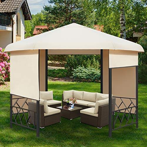 ECOTOUGE Gazebo Tent(Lift Shade Curtains，11.5'x9',Hexagonal),Easy Set-up Canopy,Folding Shelter (Steel,Portable) for Outdoor, Patio（Beige）