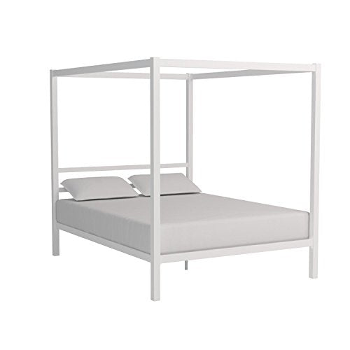 DHP Modern Canopy Bed with Built-in Headboard - Queen Size (White)