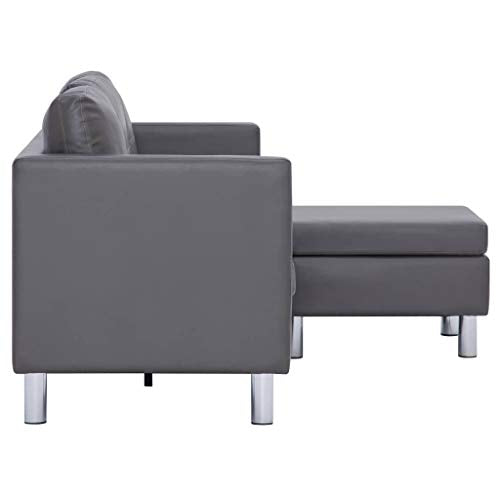 Modern Sectional Sofa L Shaped 3-Seater with Cushions, Leisure Sofa Recliner, Grey Faux Leather