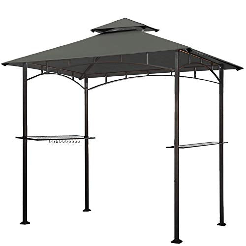 Eurmax 5x8 Grill Gazebo Shelter for Patio and Outdoor Backyard BBQ's, Double Tier Soft Top Canopy and Steel Frame with Bar Counters, Bonus LED Light X2 (Gray)