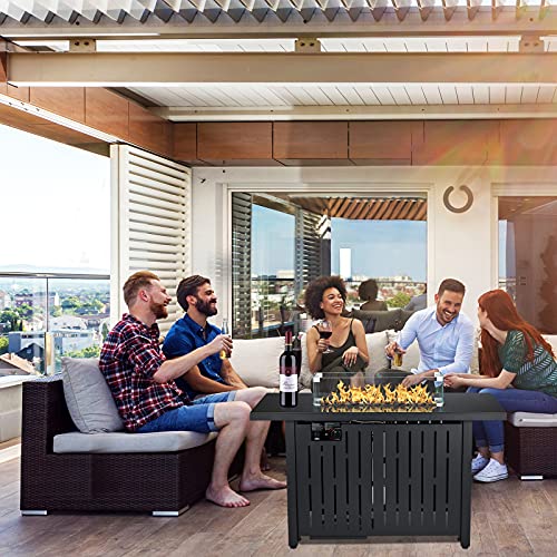 43 inch Rectangle Propane Fire Pit Table , Gas Fire Pit with Glass Wind Guard, Fire Pit Table with Lid Lava Stone 60000BTU ETL Certification for Garden Patio with Gift Gloves.