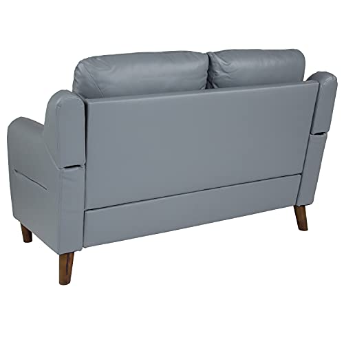 Flash Furniture Newton Hill Upholstered Bustle Back Loveseat in Gray LeatherSoft