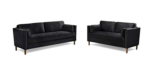Rhomtree Velvet Sofa Couch Mid Century Upholstered Loveseat Lounger Living Room Couch (73 inch, Black)