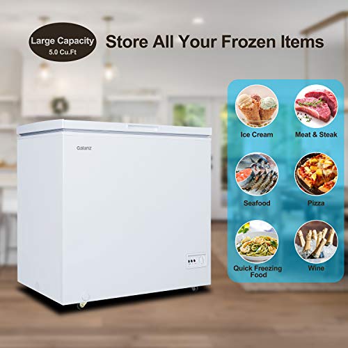 Galanz GLF50CWED01 Manual Defrost Chest Freezer, Mechanical Temperature Control, White, 5.0 Cu Ft