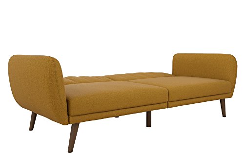 Novogratz Brittany Sofa Futon - Premium Upholstery and Wooden Legs - Mustard