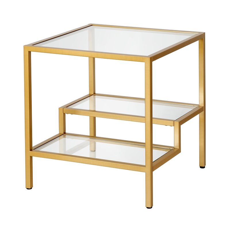 Metal Two Tier Side Table Brass and Gold Finish