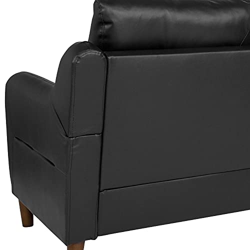 Flash Furniture Newton Hill Upholstered Bustle Back Sofa in Black LeatherSoft