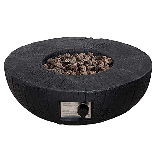 ASYA 28 Inches Gas Fire Pit Bowl for Patio, 30000 BTU Outdoor Propane Fire Pit, Weather-Resistant Cover and Lava Rocks Included, Faux Carbide Wood Surface