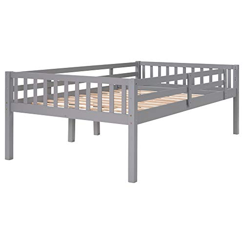 Harper & Bright Designs bunk Bed ,Full Over Twin & Twin Bunk Bed, Wood Bunk Beds with Drawers and Guardrails for Kids, Teens, Adults (Grey, Triple Bunk Bed)