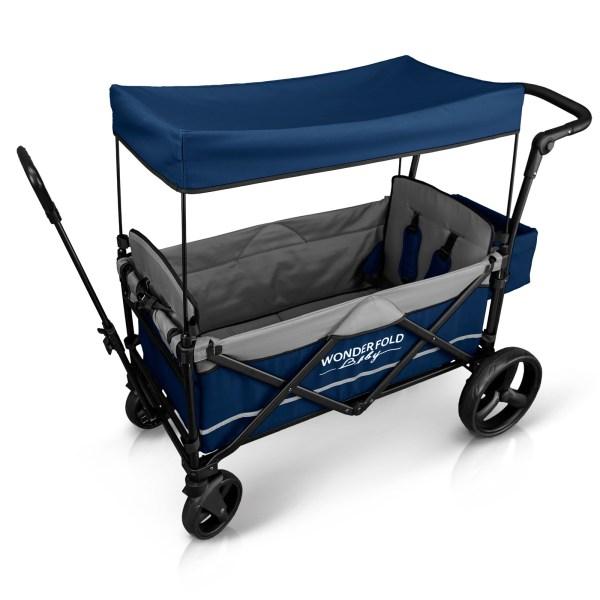 WonderFold Baby X2 Push/Pull 2-Passenger Double Stroller Wagon Navy New